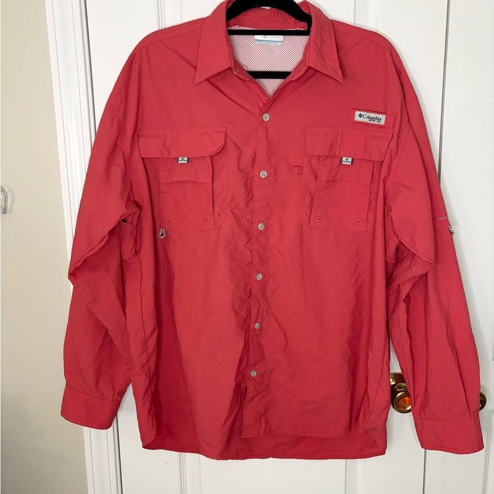 Columbia PFG Bahama Shirt L Coral Omni-Shade Fishing Long Sleeve Shirt
